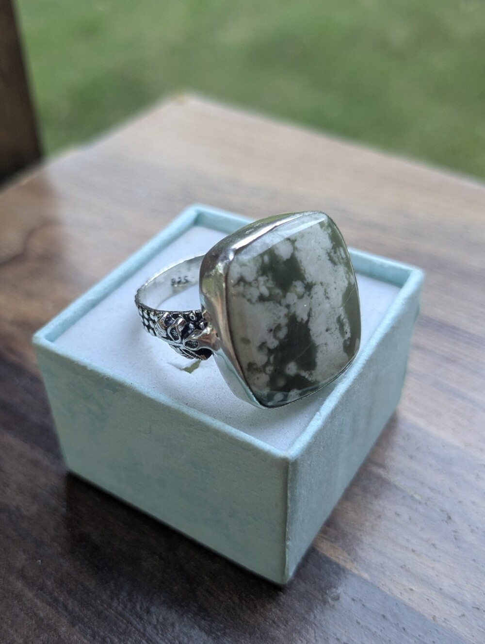 Handcrafted Natural Peace Jade Statement Ring (10.25)
